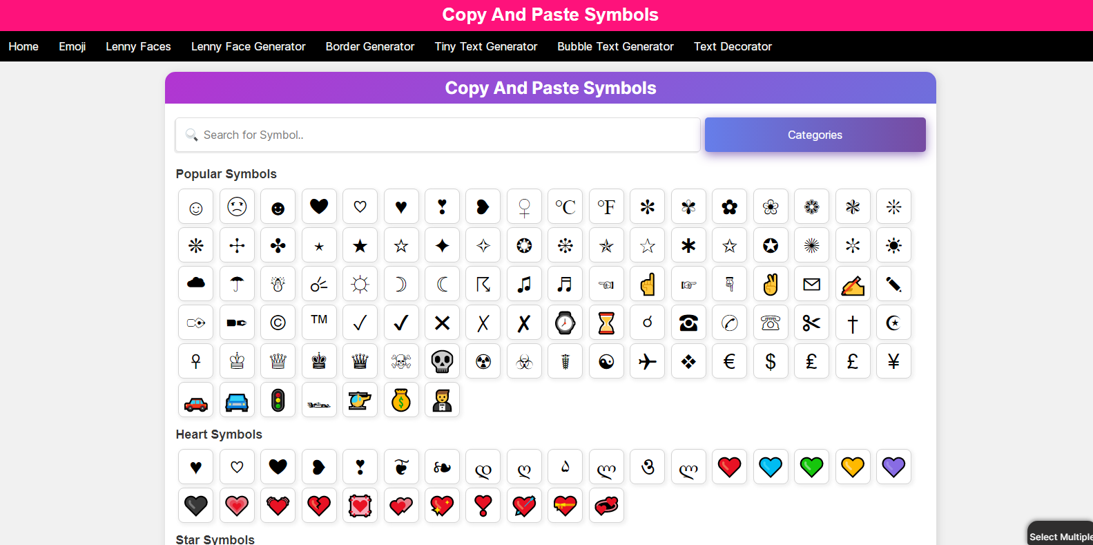 Copy And Paste Symbols