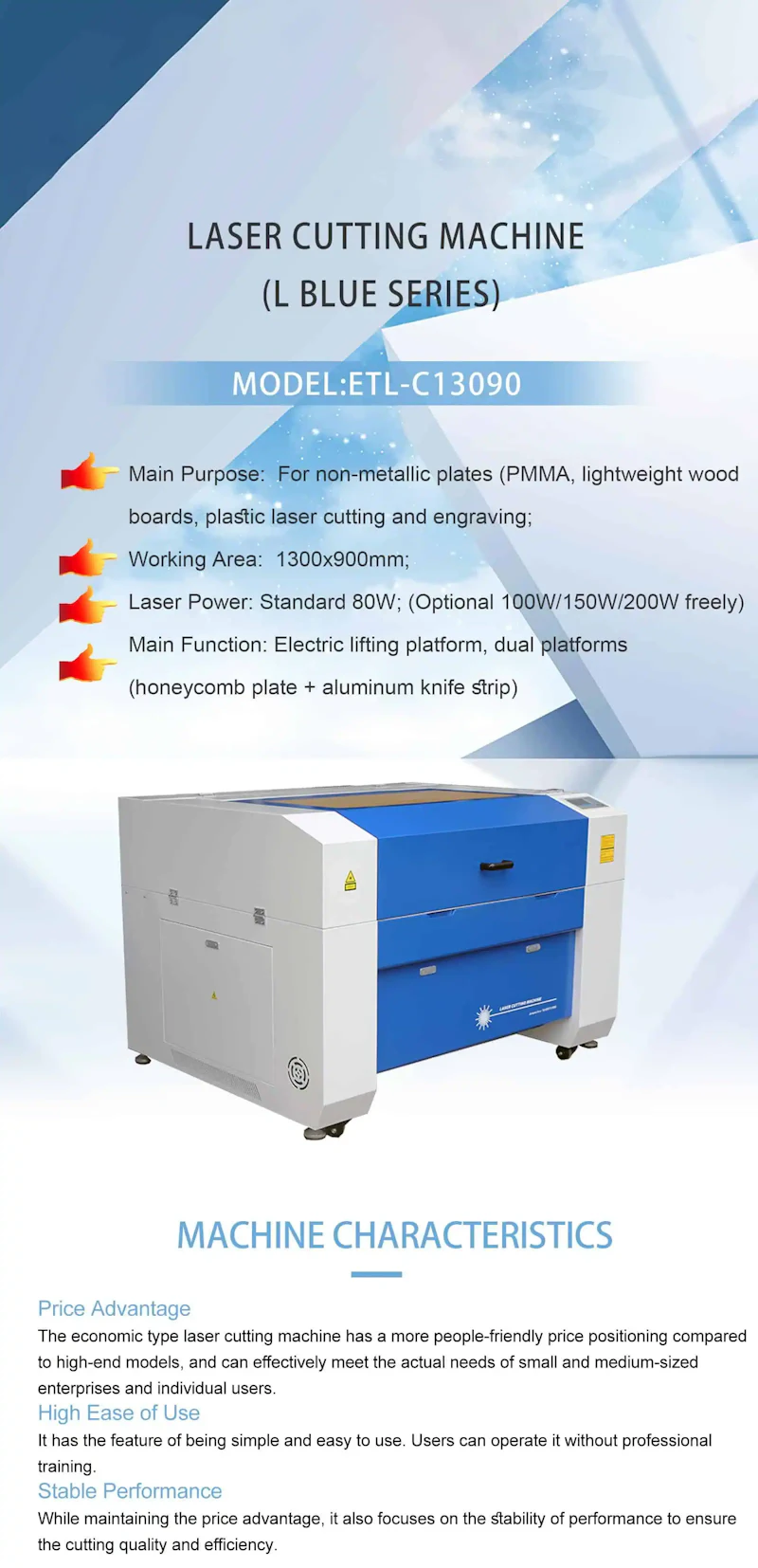 Co2 Laser Cutting Machine ETL-C13090 screenshot 1
