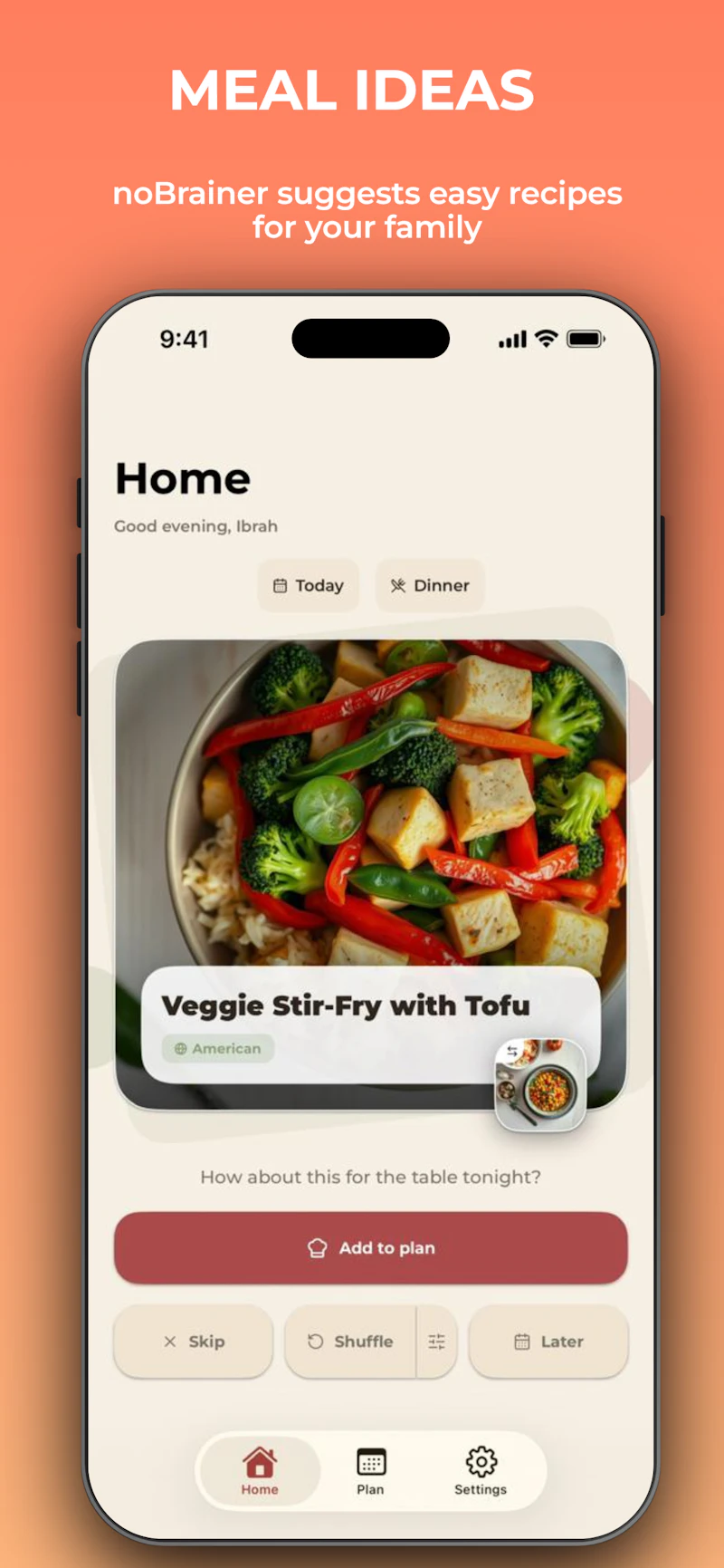 noBrainer: meal ideas and grocery list screenshot 1