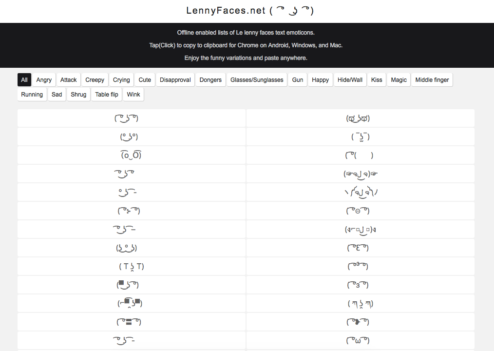 Cheatsheets for various lenny faces ( ͡° ͜ʖ ͡