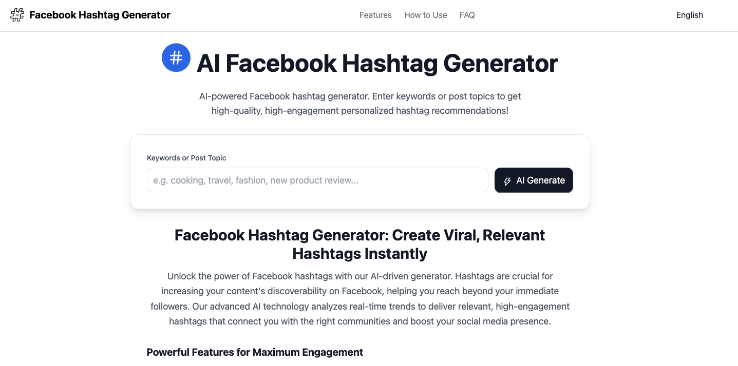 Media Công cụ máy phát AI hashtag của Facebook - Tạo hashtag xu hướng ngay lập tức cho các bài đăng trên Facebook 1