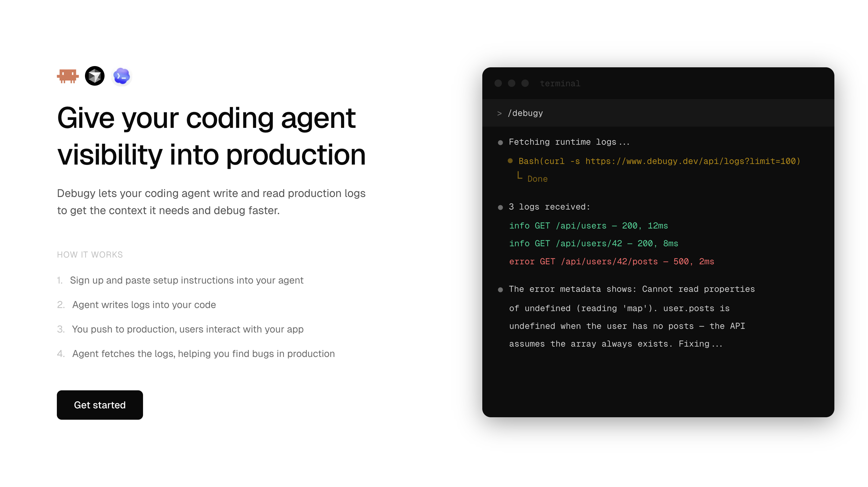 Debugy: Runtime logs for coding agents gallery image
