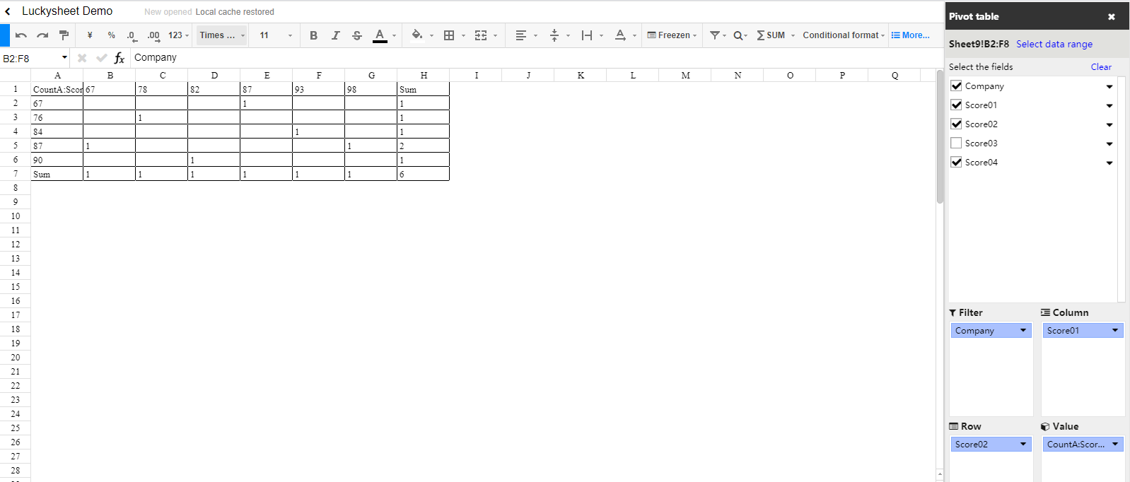 Online spreadsheet -- Luckysheet gallery image