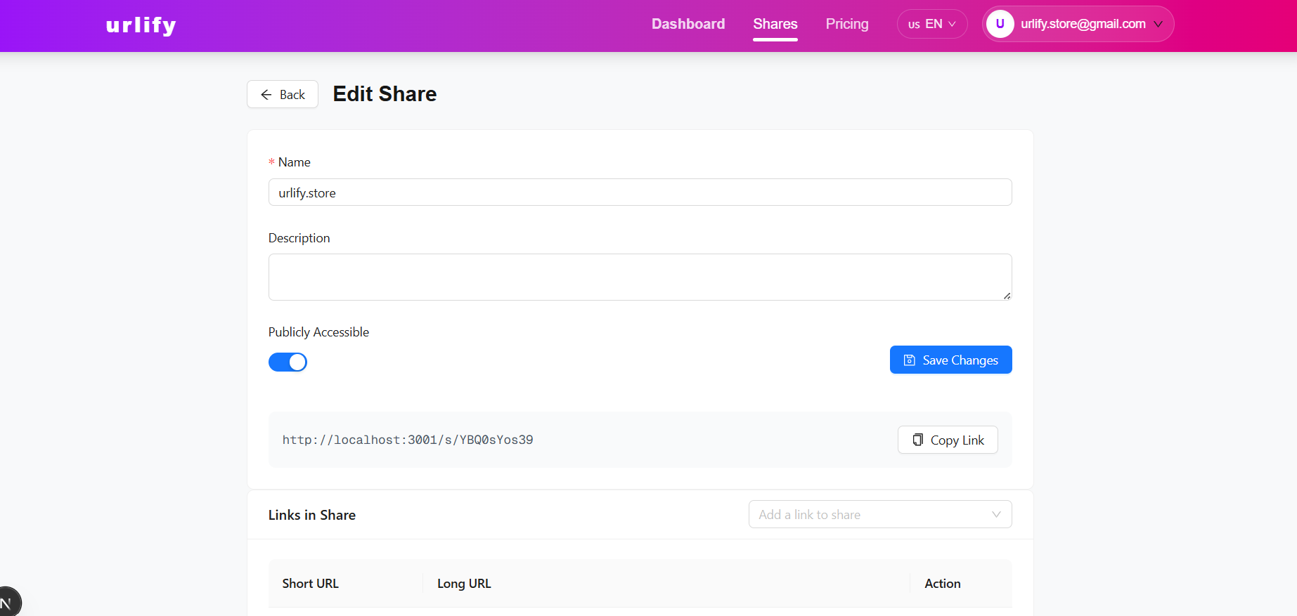 Urlify.store - Main product screenshot demonstrating key features and user interface