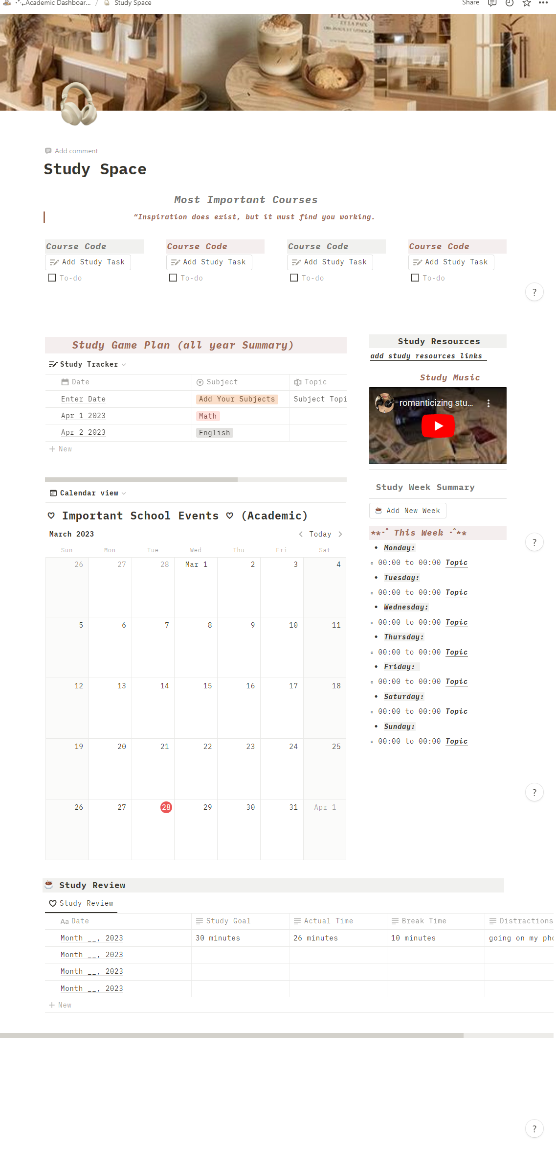 Notion Academic Dashboard gallery image