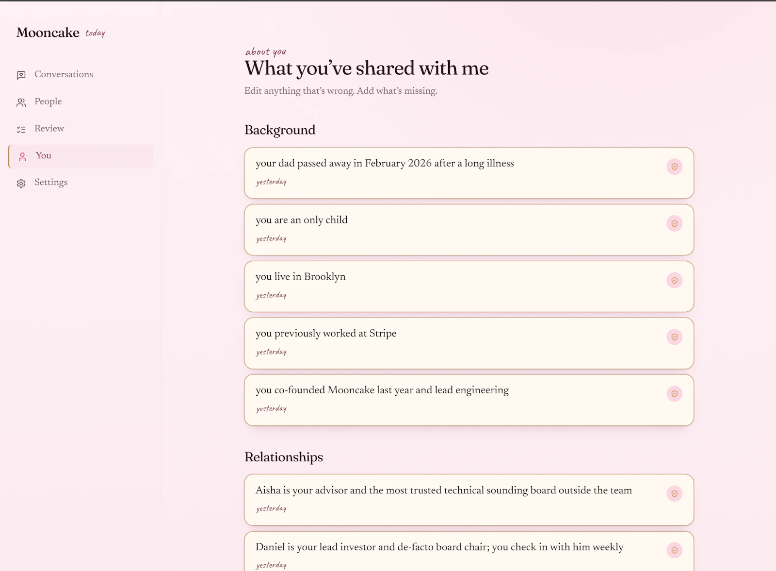 Mooncake · a chat that keeps the facts  screenshot 3
