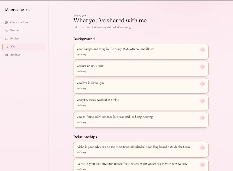 Mooncake · a chat that keeps the facts  screenshot 3