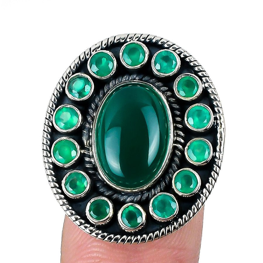 Anello in argento sterling di gemma di onice verde