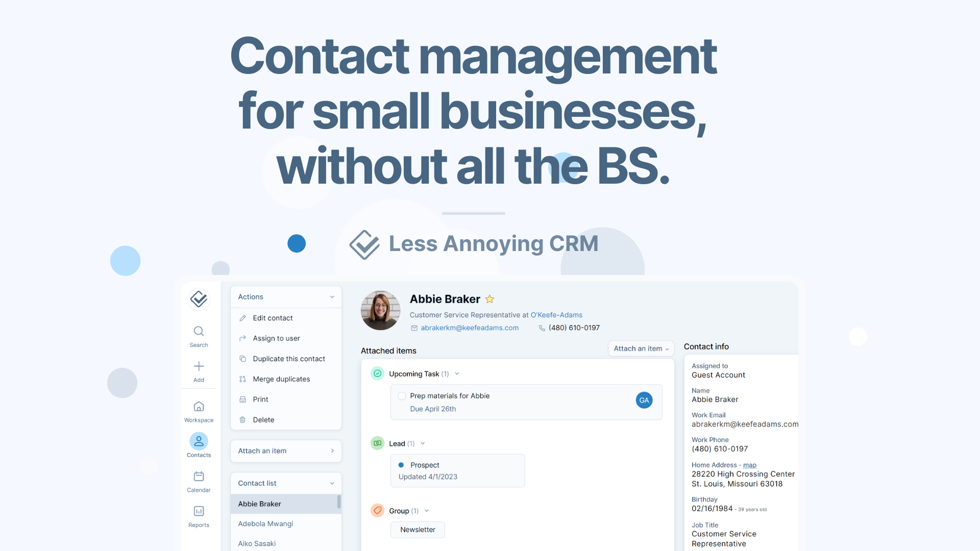 Meno fastidioso CRM - Contatta Manager per le piccole imprese, ora con un nuovo design media 1