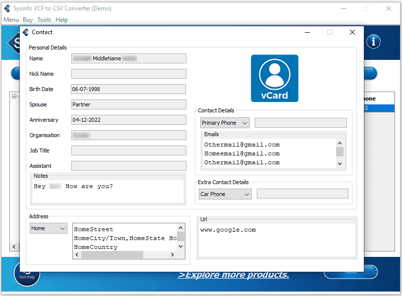 Media Sysinfo VCF sang CSV chuyển đổi - Công cụ chuyển đổi SYSINFO VCF sang CSV để chuyển đổi VCF thành CSV 4