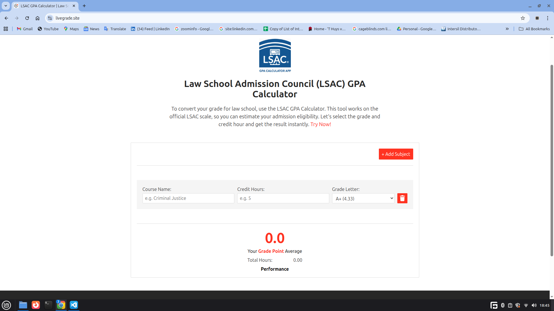 LSAC GPA Calculator - Main product screenshot demonstrating key features and user interface