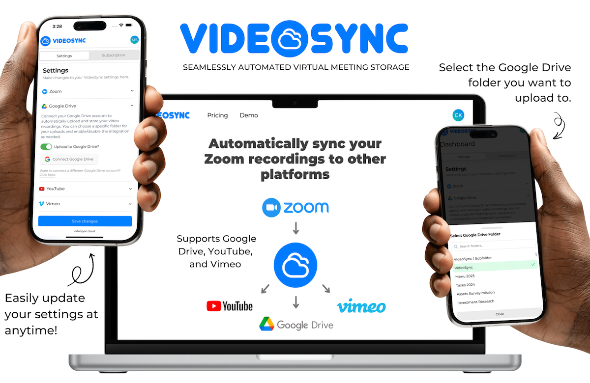 videosync - 자동 줌 녹음 업로드 드라이브, YouTube 및 Vimeo 미디어 3