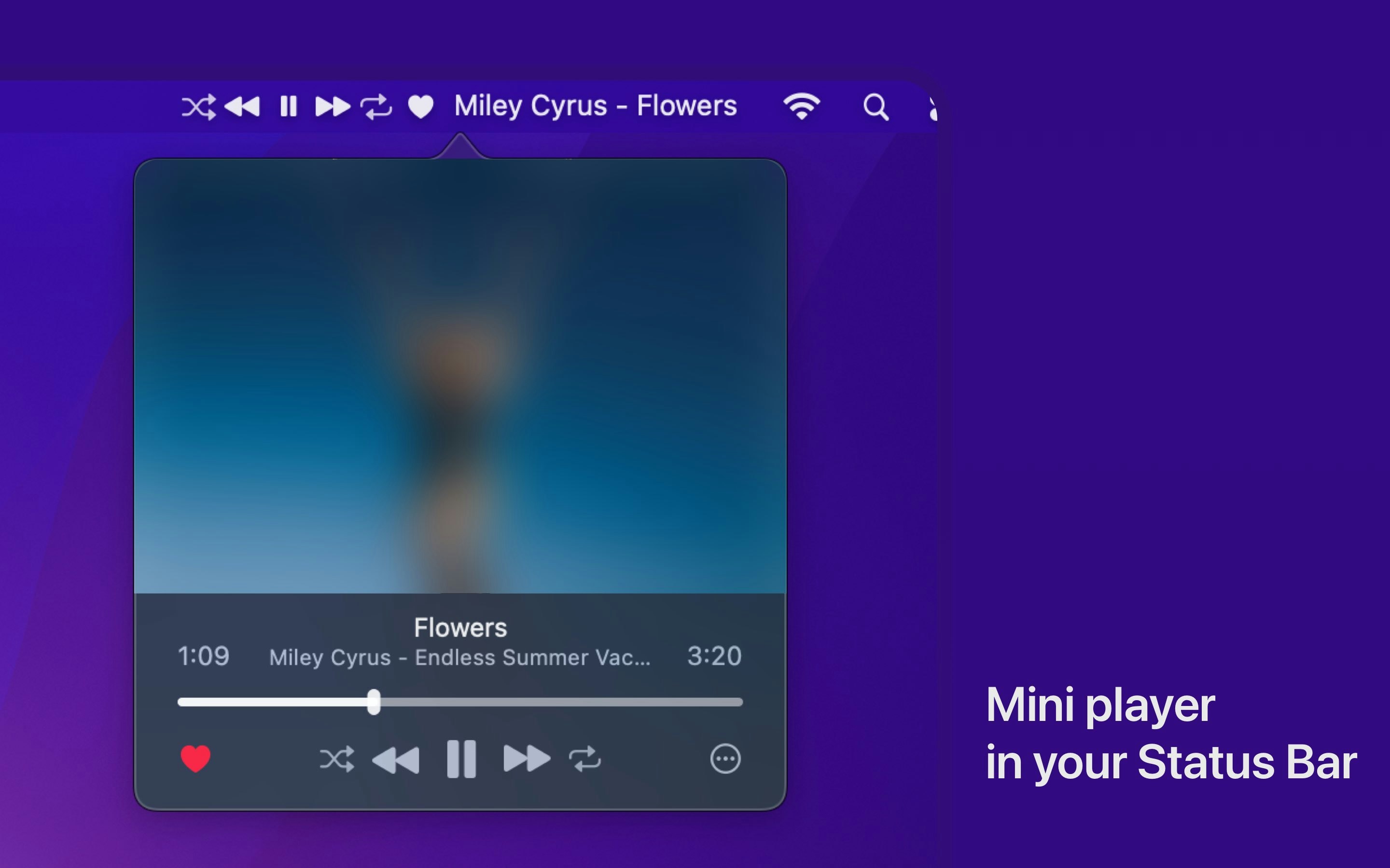 상태 바 음악 플레이어 - 당신의 상태 바에서 Apple Music & Spotify 미디어 1