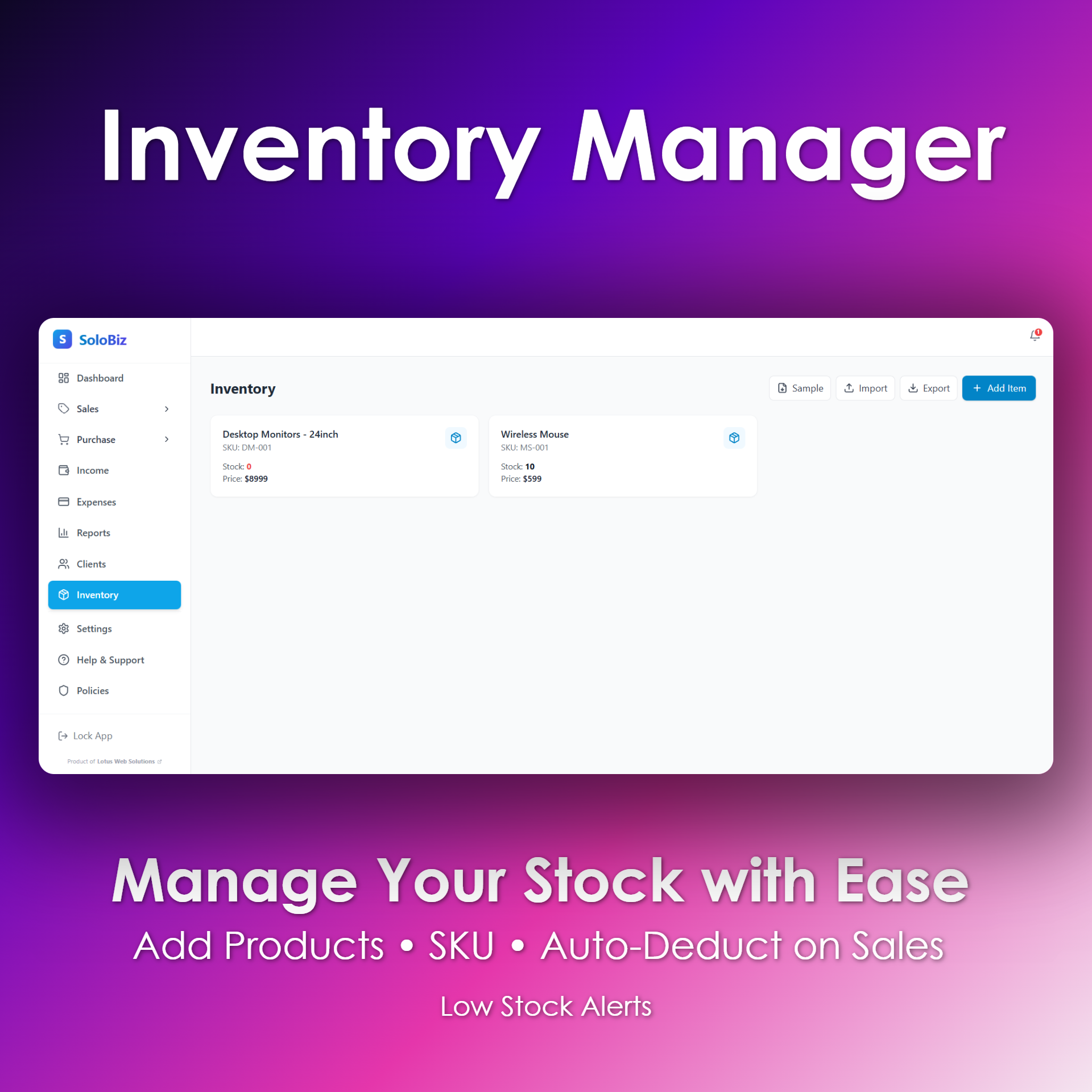 SoloBiz - Complete Business Management - Screenshot 3 showing product features and functionality