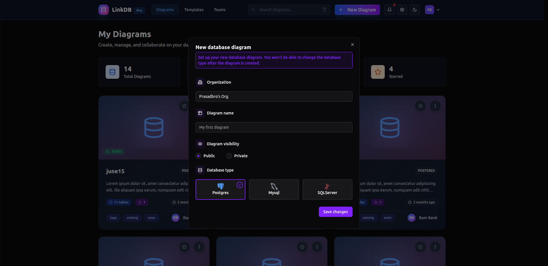 Mídia 3 de Linkdb - Designer ERD do banco de dados