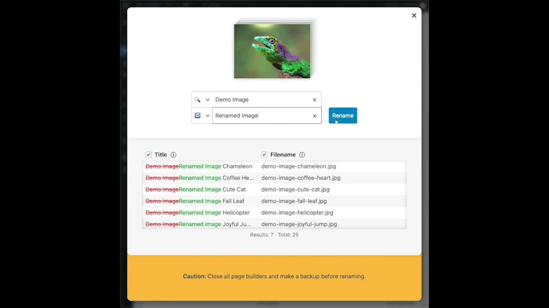 neoRename - WP plugin to rename images screenshot 1 (video preview)