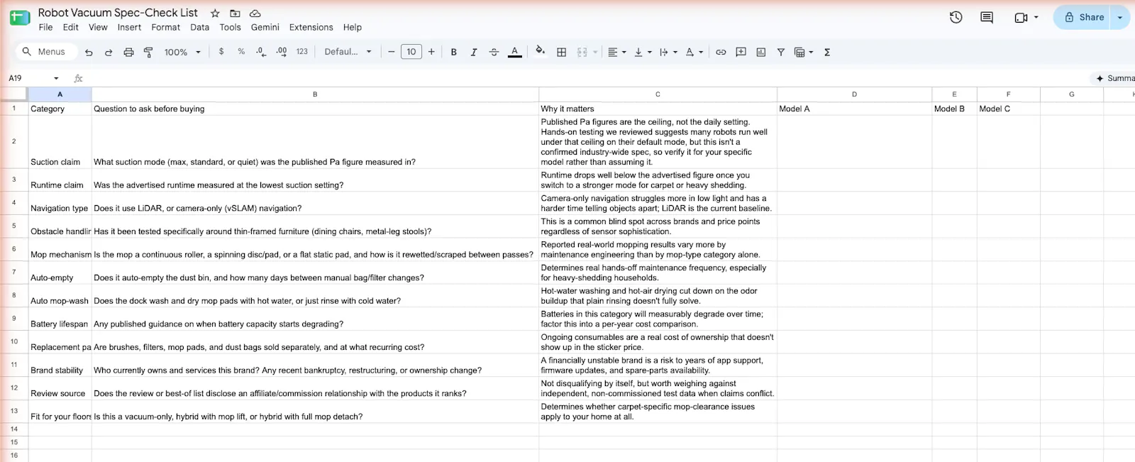 Robot Vacuum Spec-Check List screenshot 1