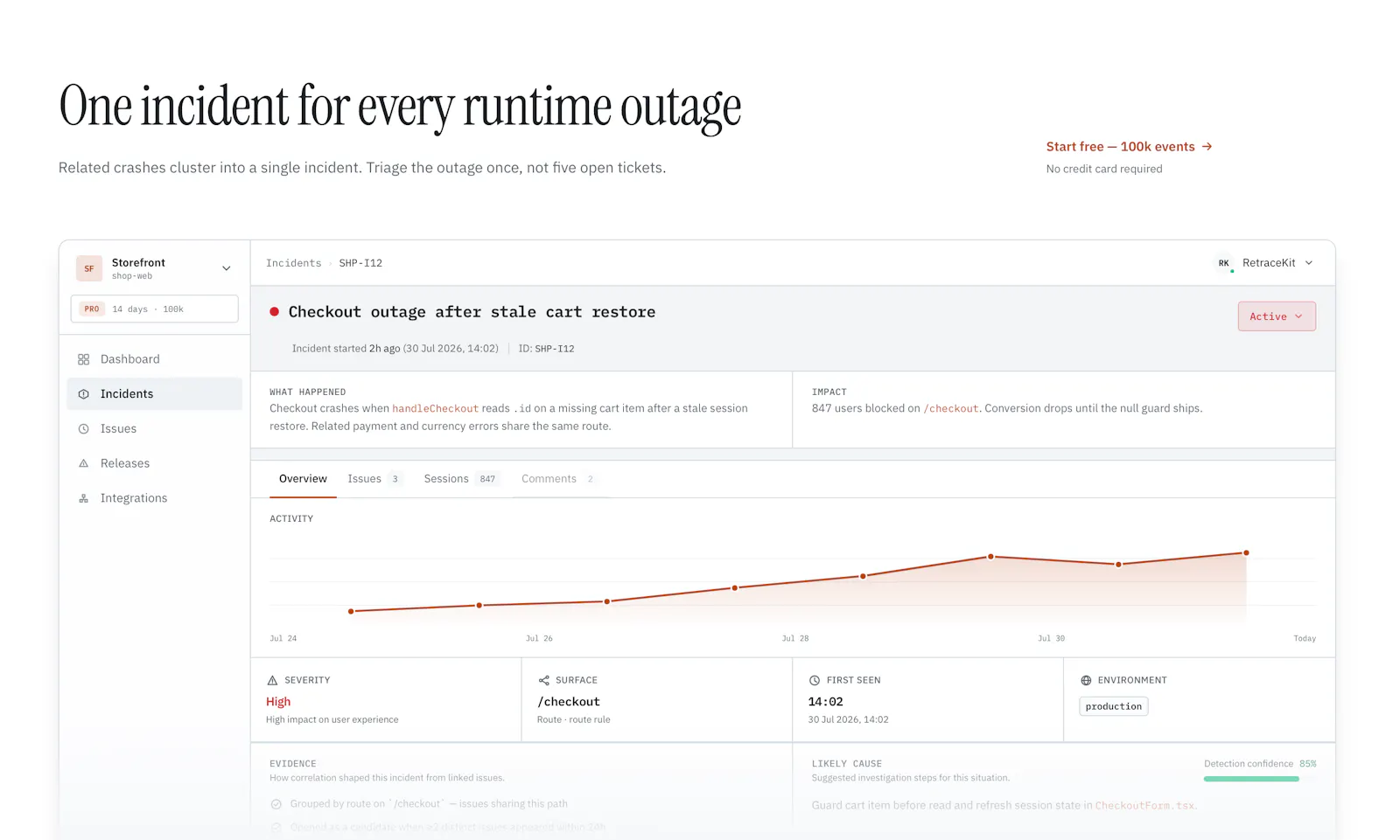 RetraceKit – incidents tracking platform screenshot 1
