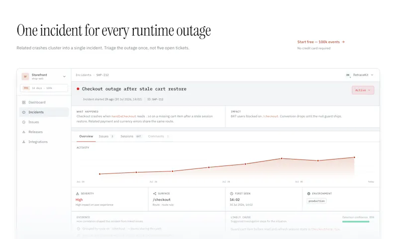 RetraceKit – incidents tracking platform screenshot 1