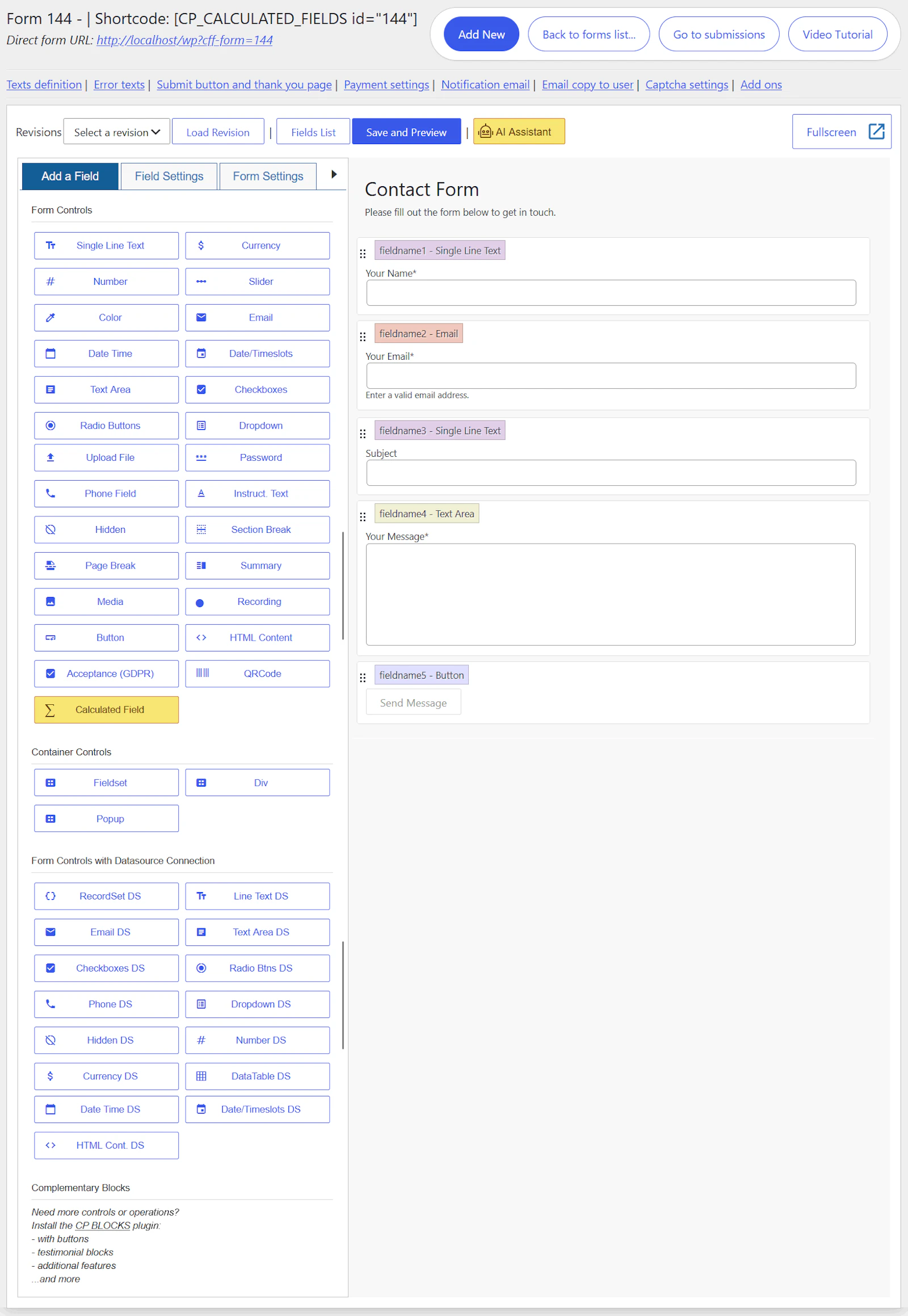 Calculated Fields Form screenshot 2