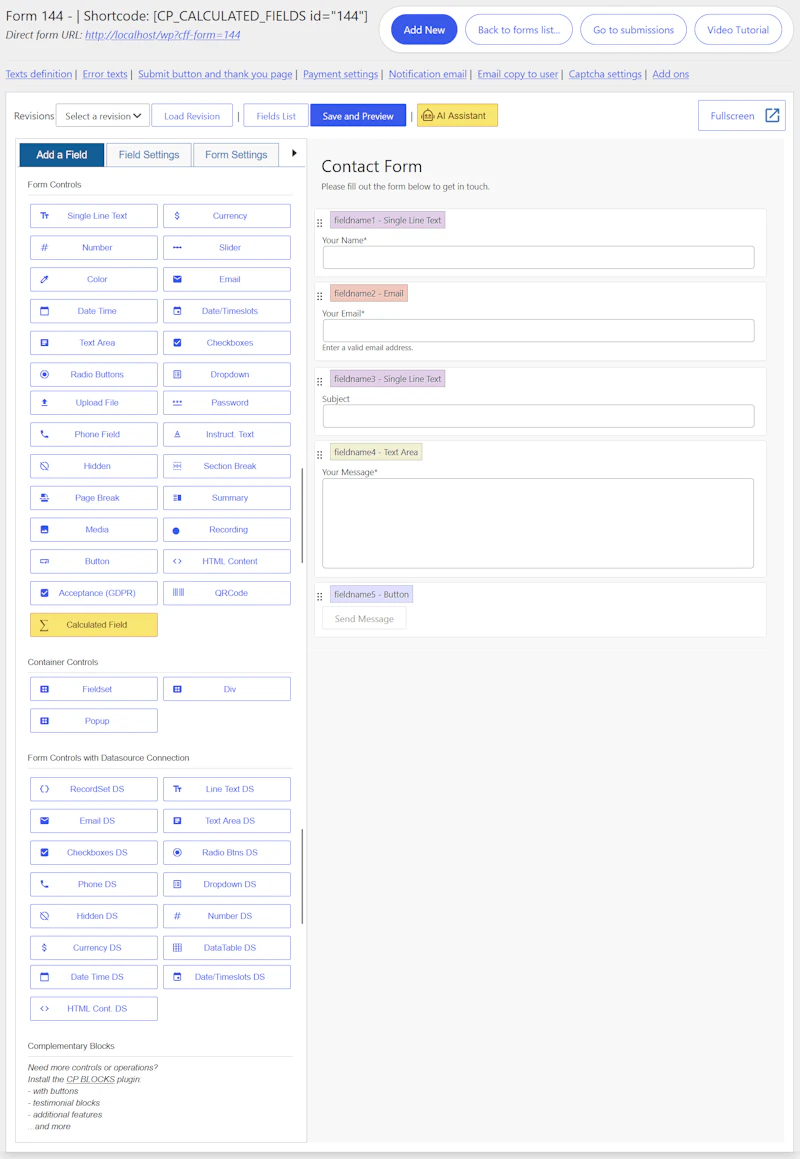 Calculated Fields Form screenshot 2