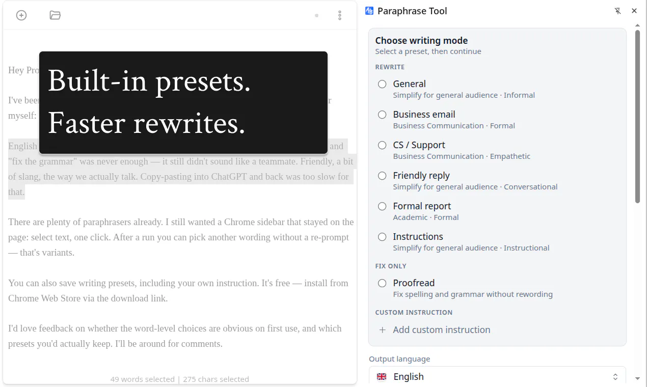 Paraphrase Tool chrome extension gallery image