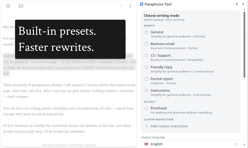 Paraphrase Tool chrome extension screenshot 2