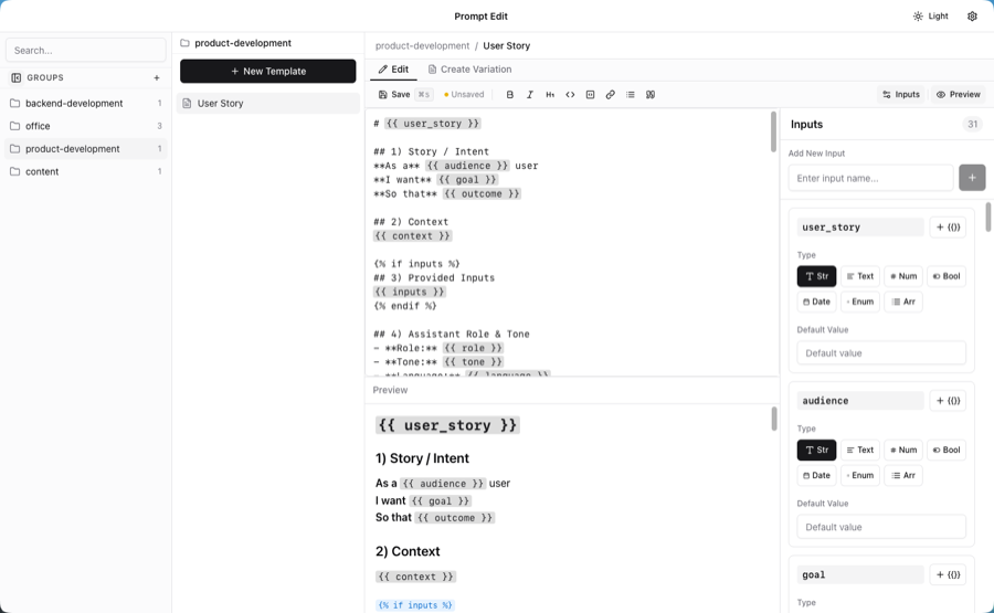 Prompt Edit - Main product screenshot demonstrating key features and user interface
