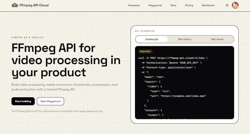 FFmpeg API Cloud screenshot 1