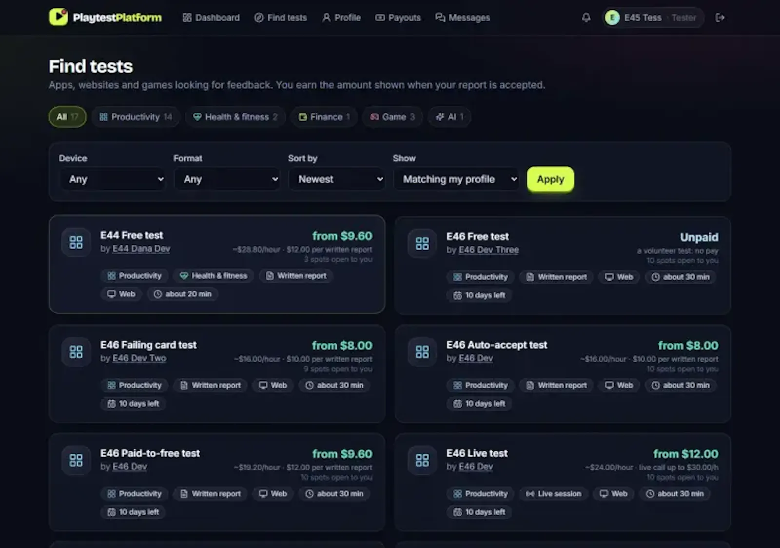 Playtest Platform screenshot 2