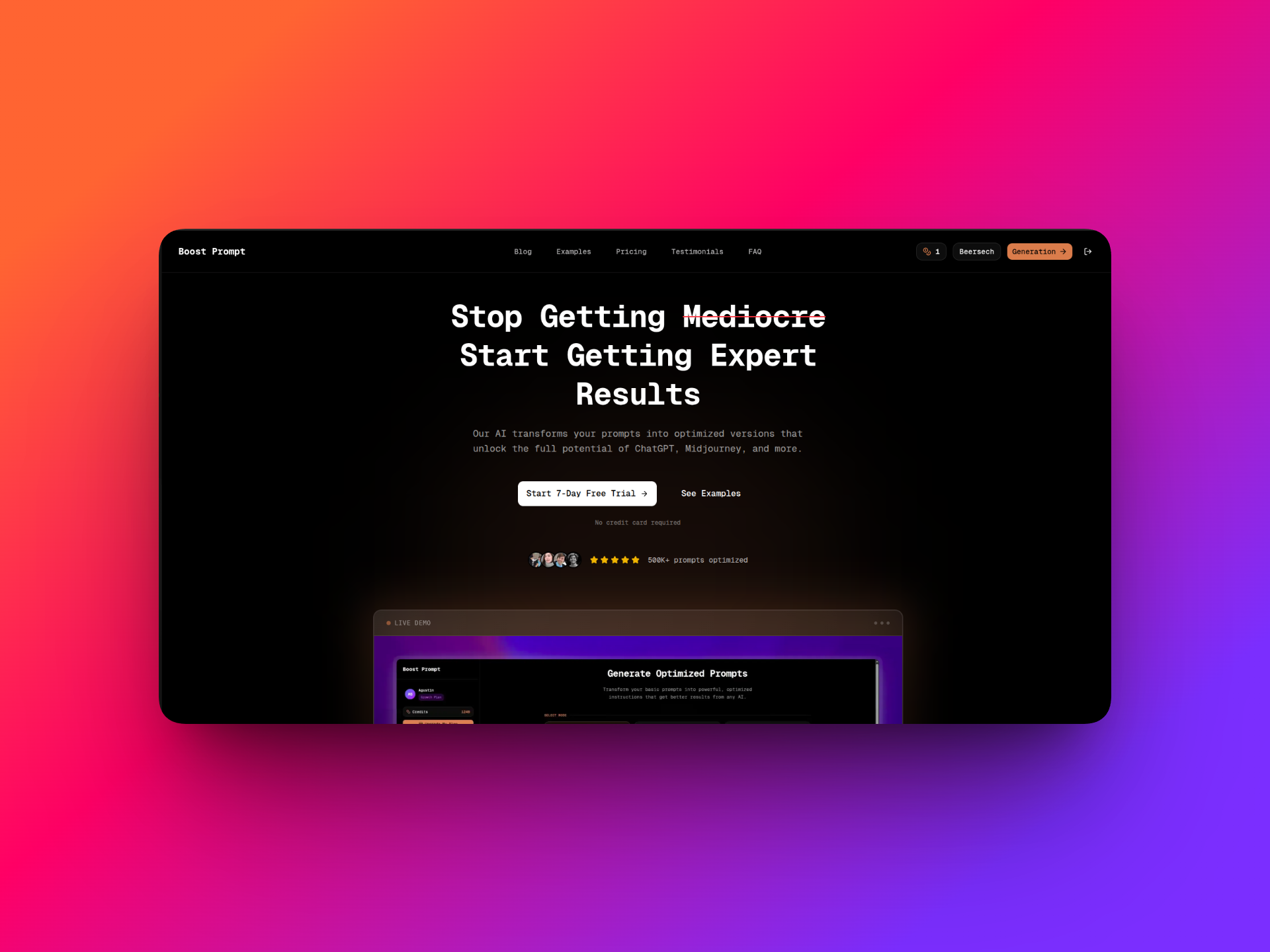 Boost Prompt - Main product screenshot demonstrating key features and user interface