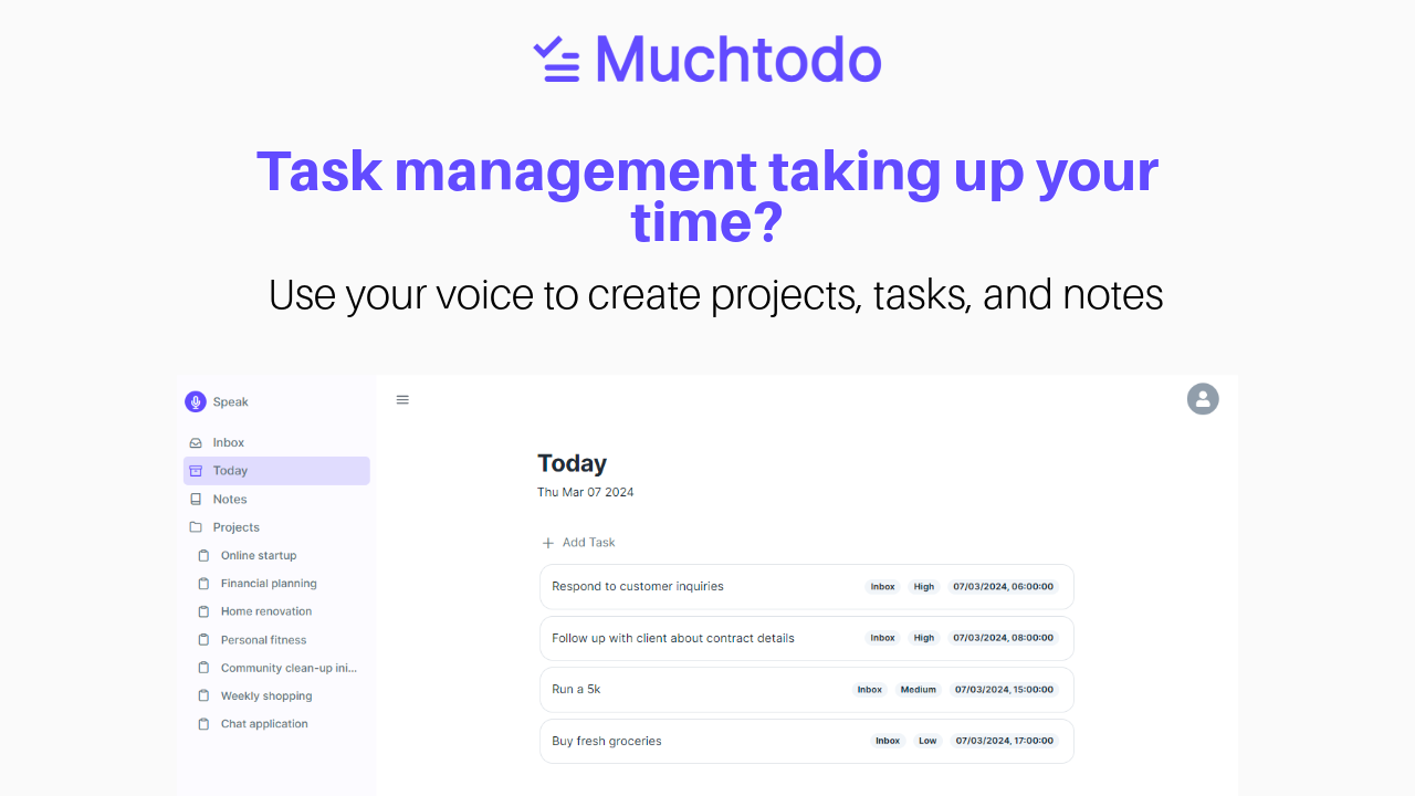 startuptile Muchtodo AI-Use your voice to create projects tasks and notes