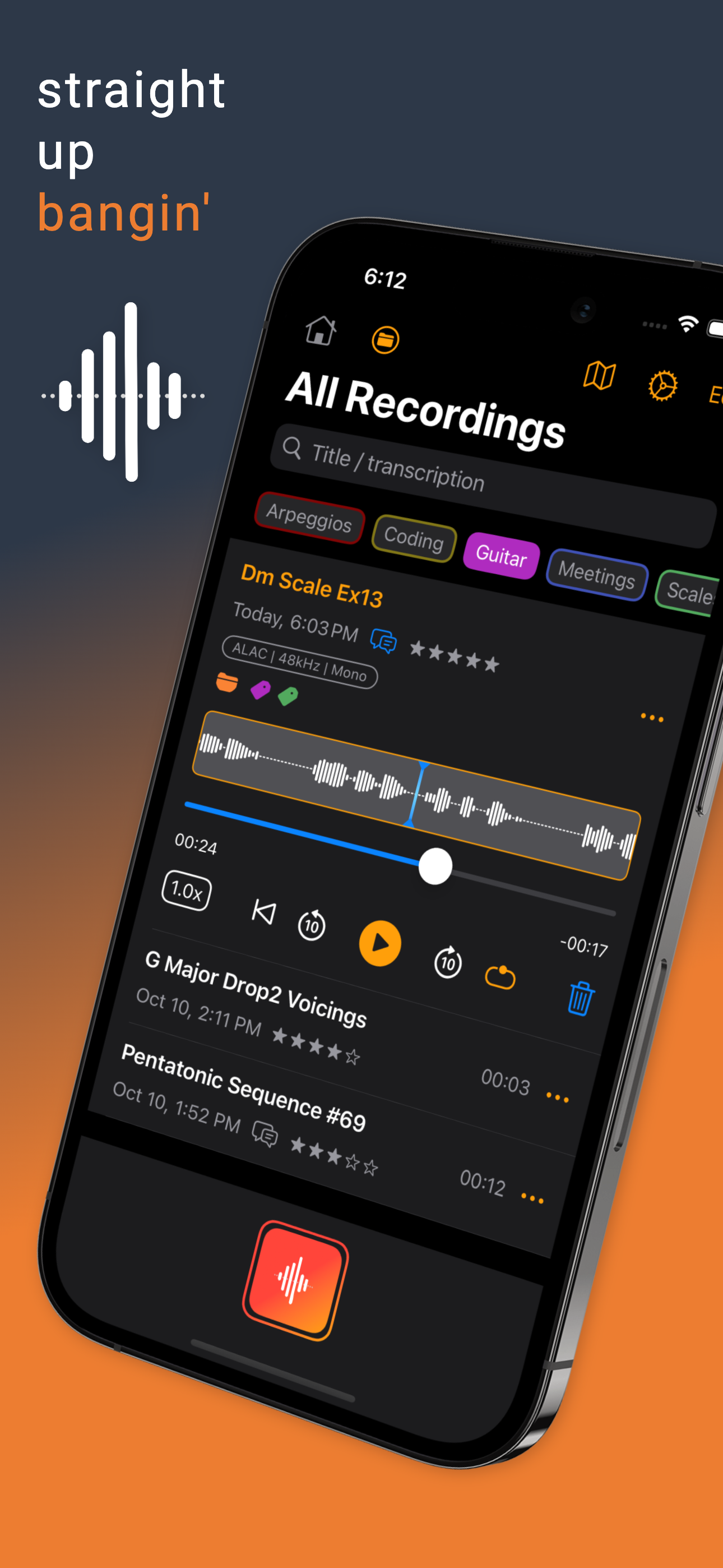 Bangin 'audioverrecorder - Record, transcriberen, cureren audio -spraakmemo's iPhone/iPad media 1