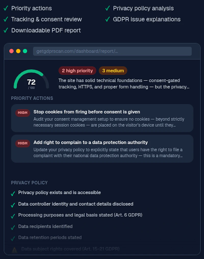 GetGDPRScan screenshot 3