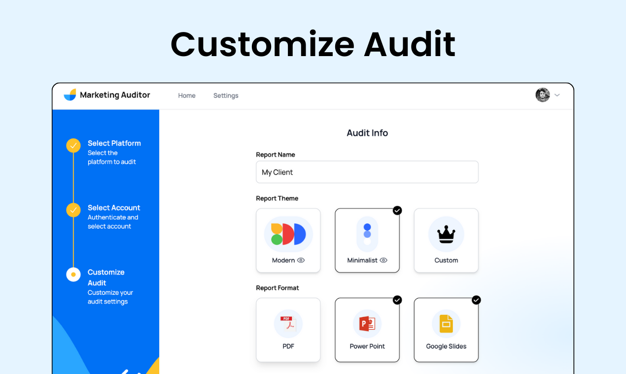 Mídia 4 de Auditor de marketing - Audite seus canais de marketing em minutos