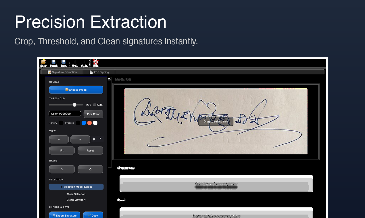 SignKit - Offline Signature Extraction - Main product screenshot demonstrating key features and user interface