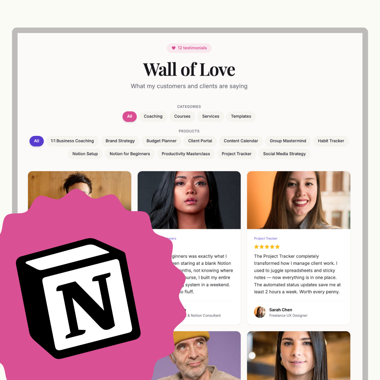 Beautiful Testimonial Manager in Notion