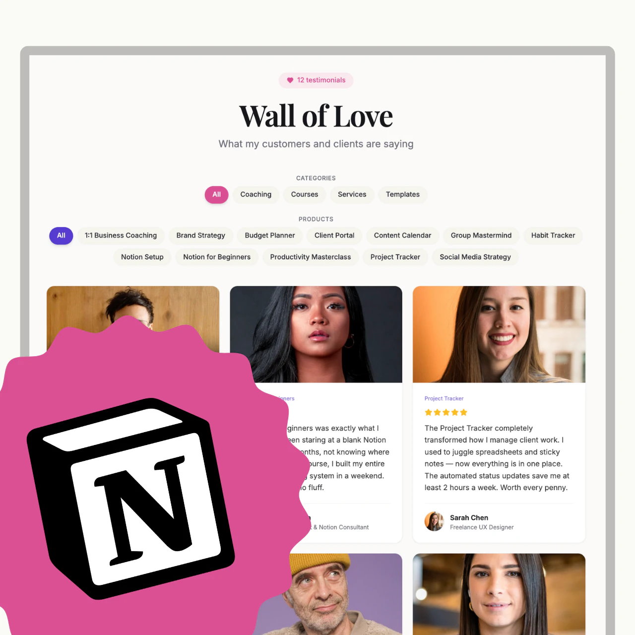Beautiful Testimonial Manager in Notion logo