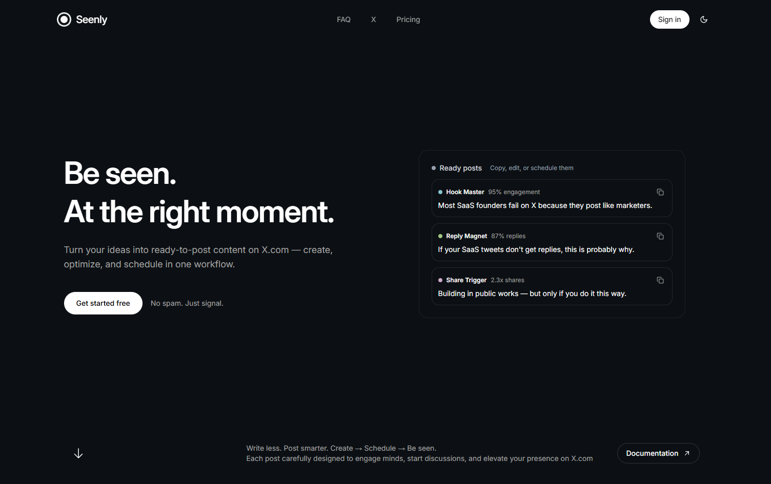 Seenly.cc - Main product screenshot demonstrating key features and user interface