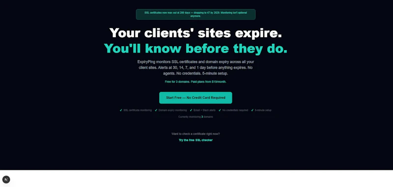 ExpiryPing SSL Certificate Monitoring screenshot 3
