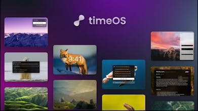 timeOSのロゴ：革新的な時間意識AI技術を表す、スタイリッシュでモダンなロゴで、テキスト「timeOS」が特徴です。