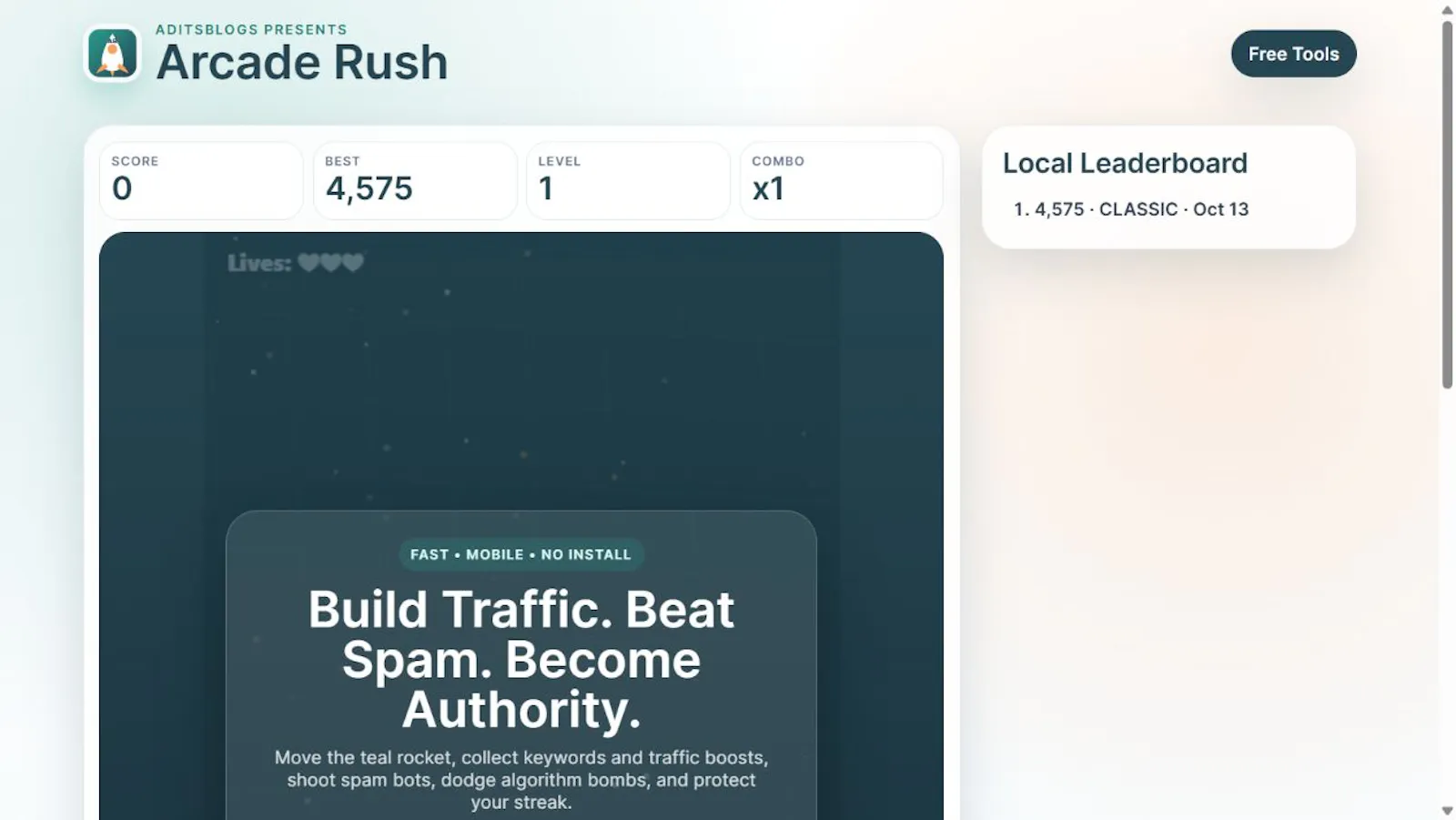 AditsBlogs Arcade Rush screenshot 1