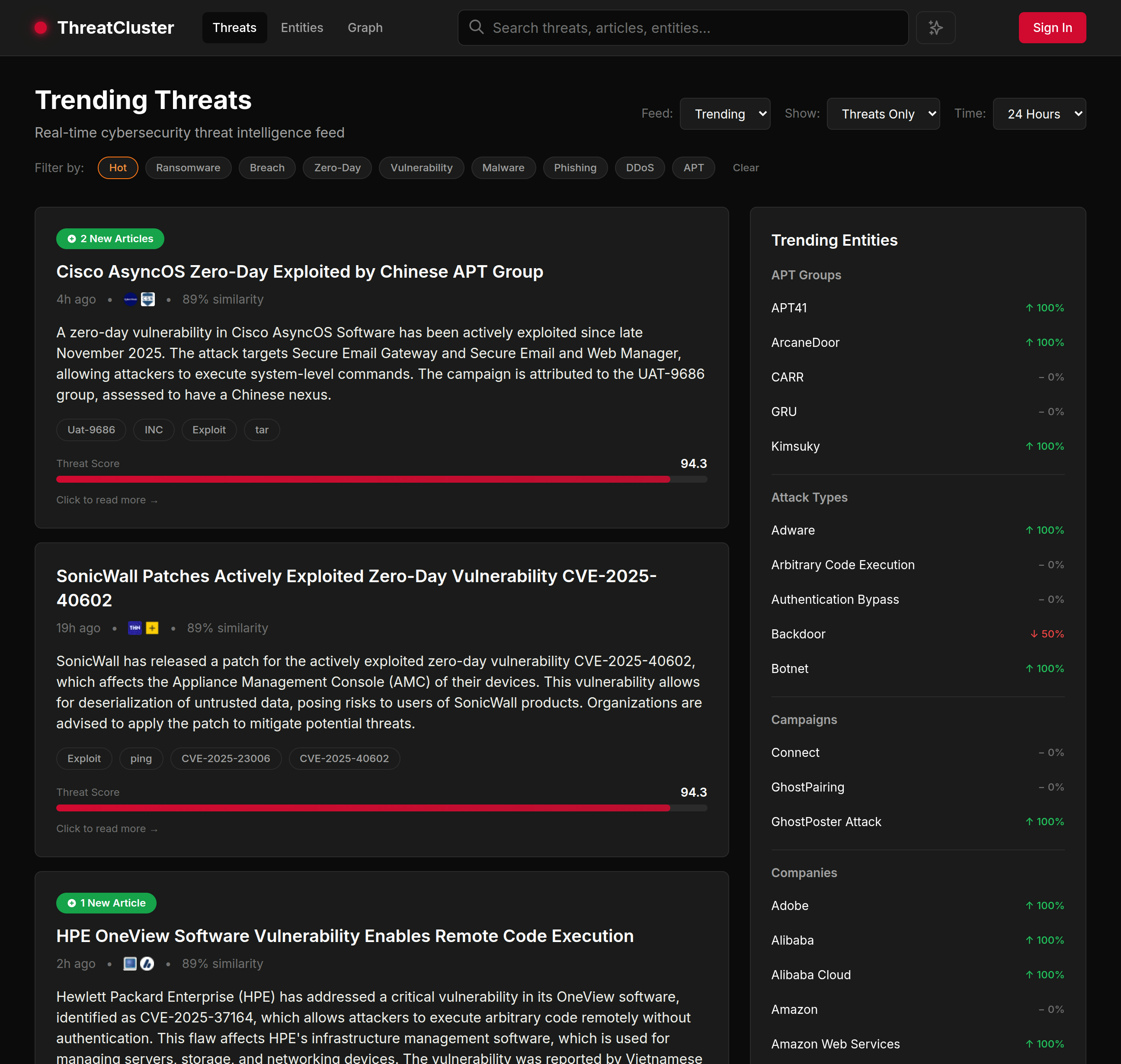 ThreatCluster - Screenshot 2 showing product features and functionality