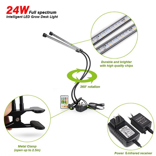 2018 Best Seller 24W Full Spectrum Intelligent LED Grow Desk Light For Indoor Plants