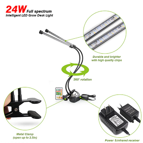 2018 Best Seller 24W Full Spectrum Intelligent LED Grow Desk Light For Indoor Plants