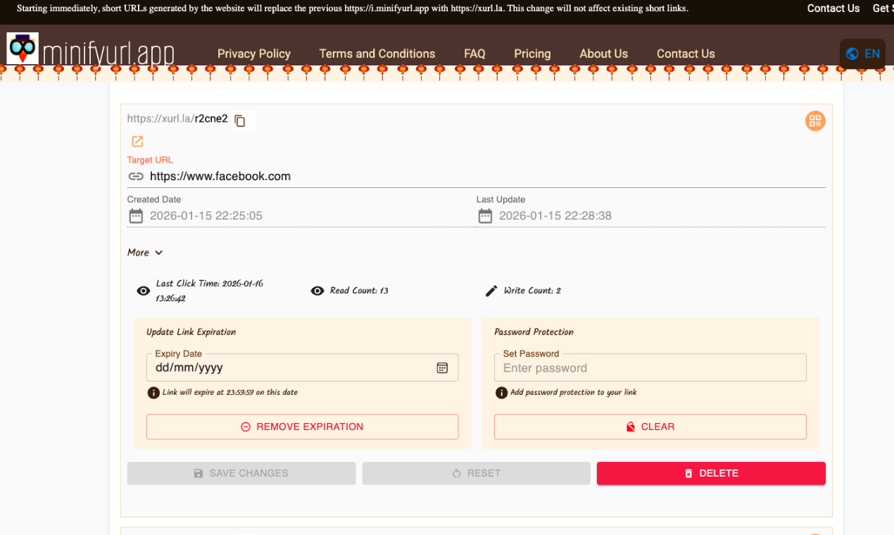 MinifyURL - Screenshot 3 showing product features and functionality