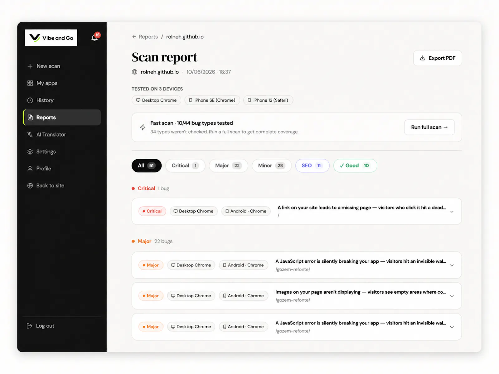 Vibe and Go - Automated QA screenshot 6
