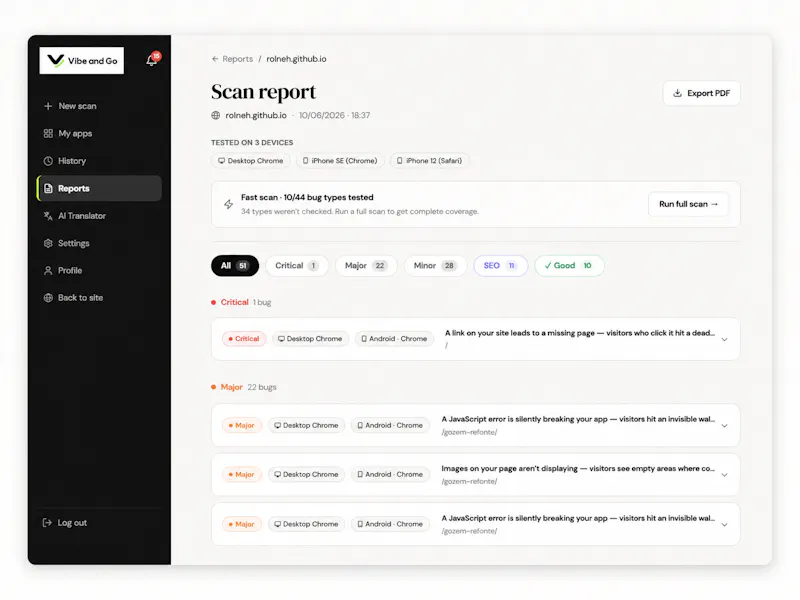 Vibe and Go - Automated QA screenshot 6