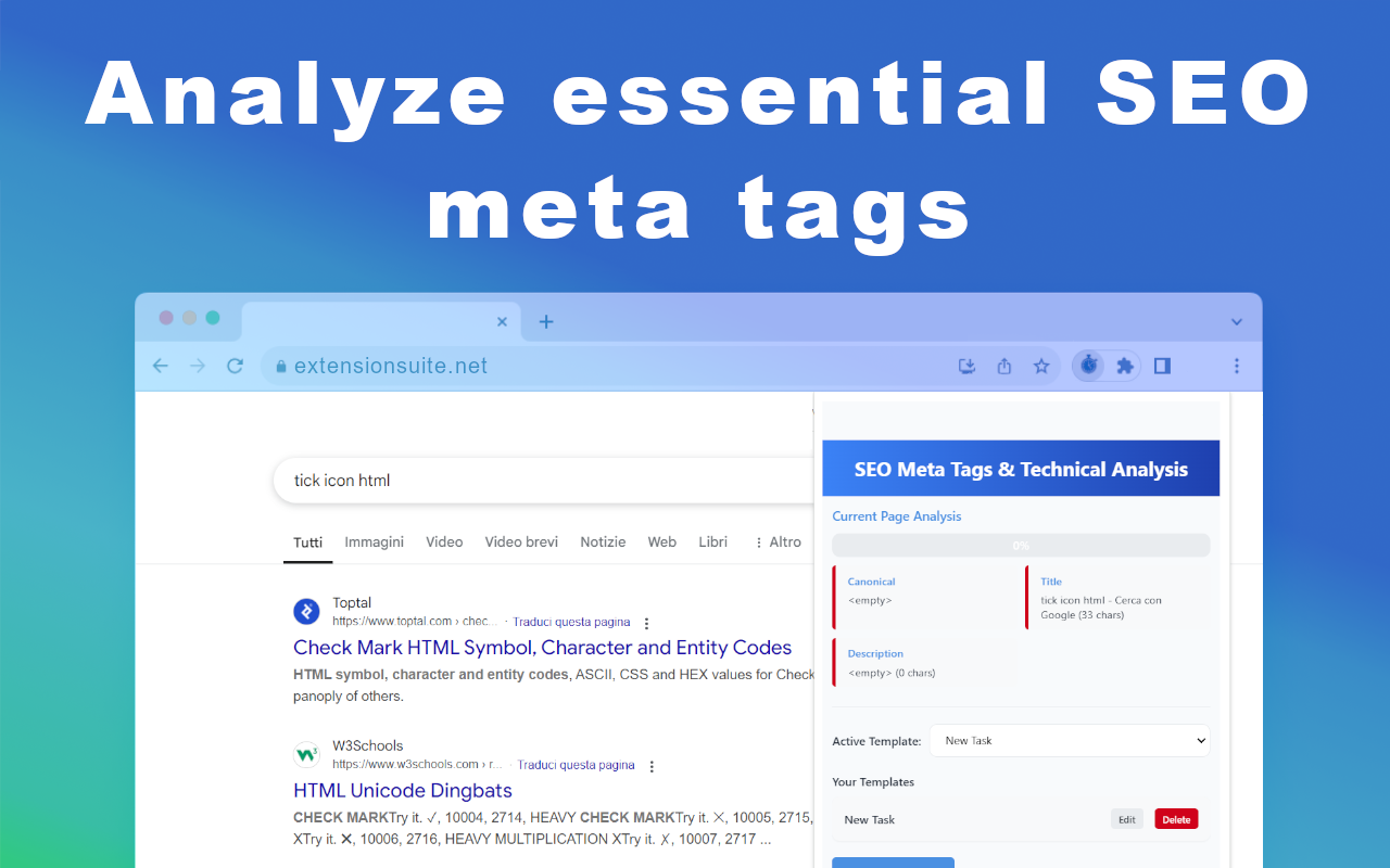 Média Tags de méta du référencement et analyse technique - Analyser les étiquettes de méta du référencement essentiels (extension chromée) 2