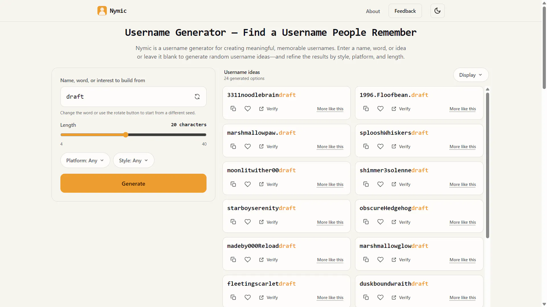 Nymic - Username Generator gallery image